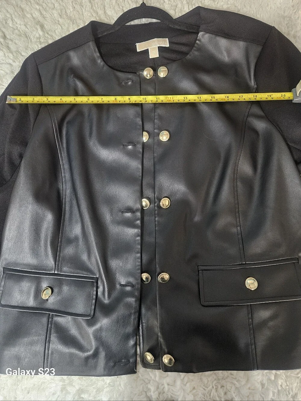 Michael Kors Black Faux Leather & Knit Sleeve Military-Style Jacket
